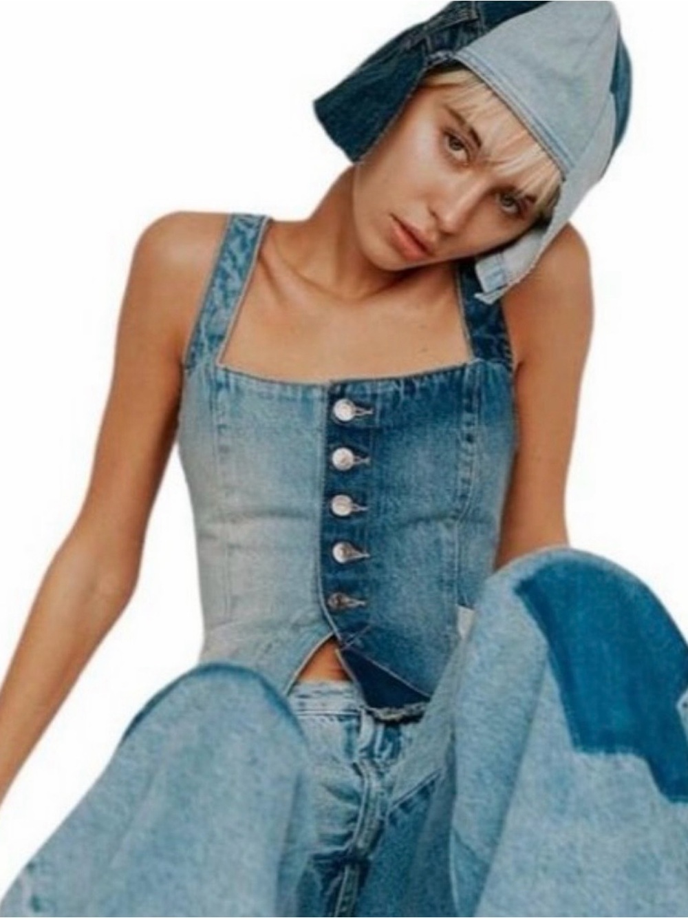 Zara Patchwork Denim Button Down Vest
